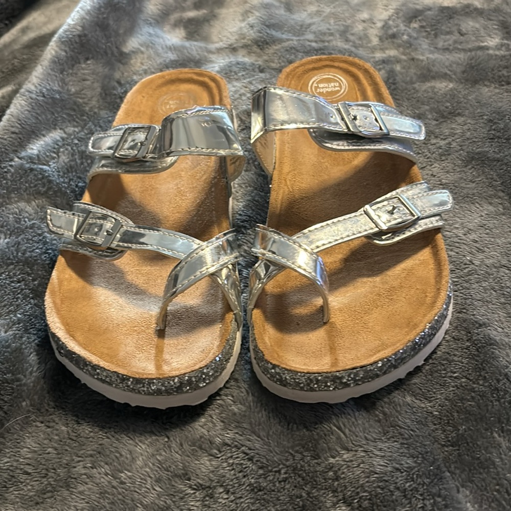 Silver strapped sandals. Size 5 US. Not worn. Wonder Nation brand